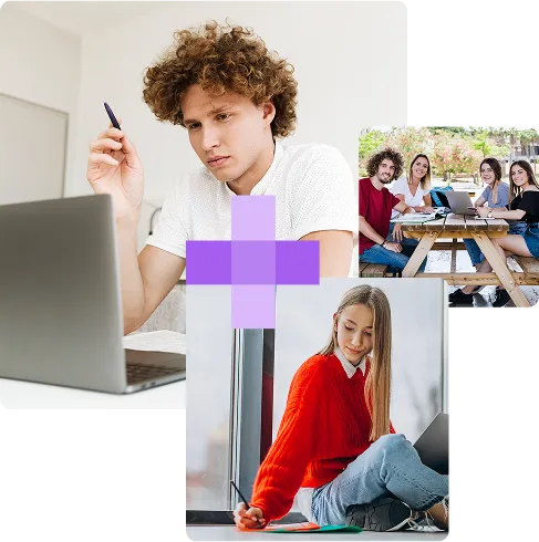 Imagen de alumnos estudiando con ordenadores